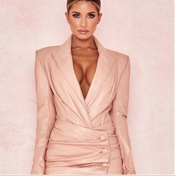 House of CB PEONY BLUSH STRETCH VEGAN LEATHER JACKET BODYSUIT - Picture 11 of 15